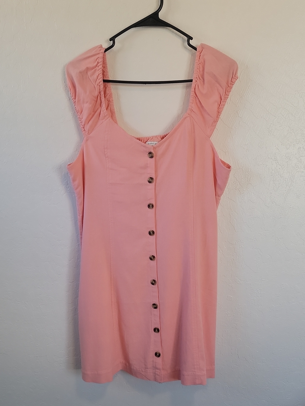 Americab Eagle Linen Blend Puff Sleeve Sweetheart Button Up Mini Dress Medium